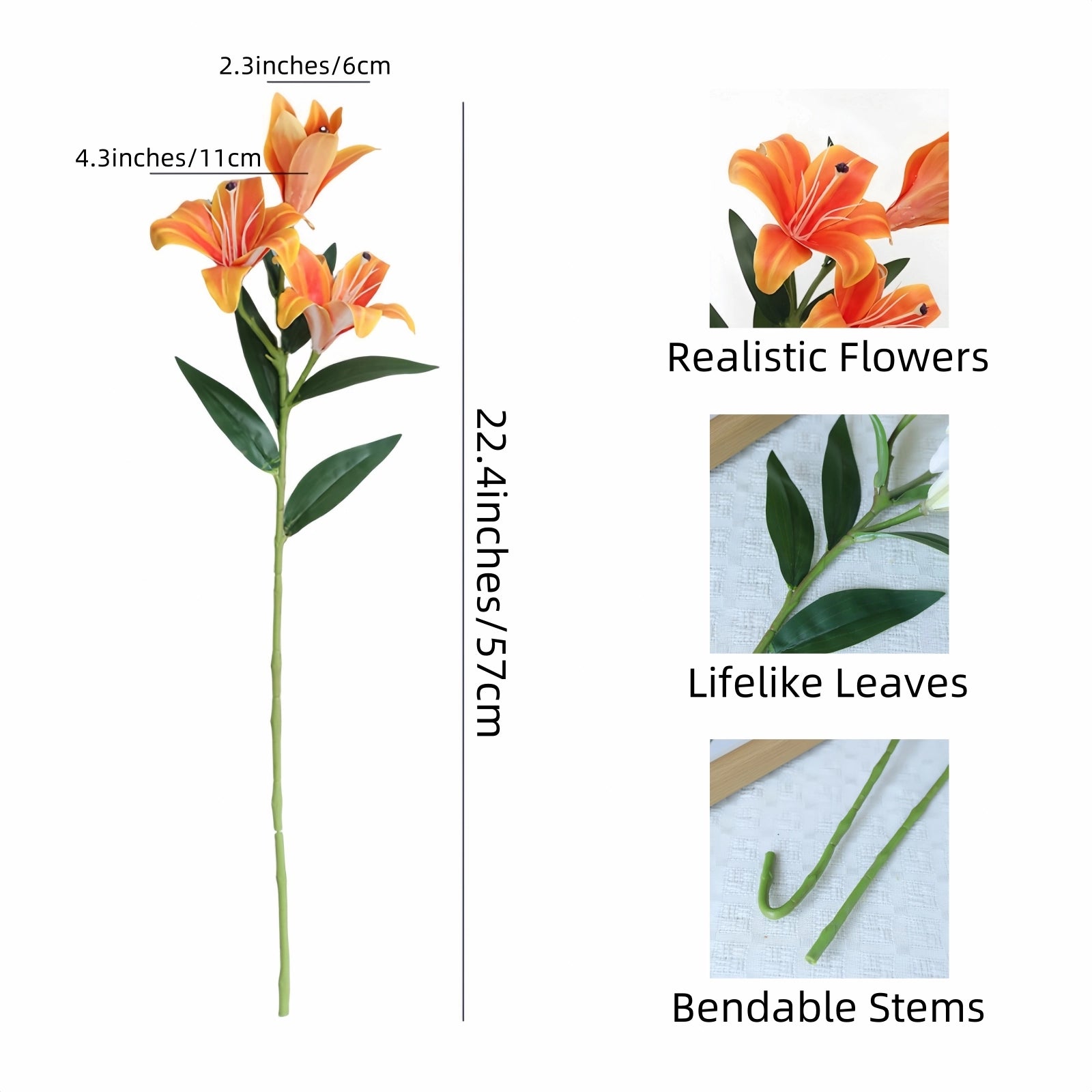Artificial Lily Stems-Trio Bloom Flowers for Wedding & Home Decor 4pcs
