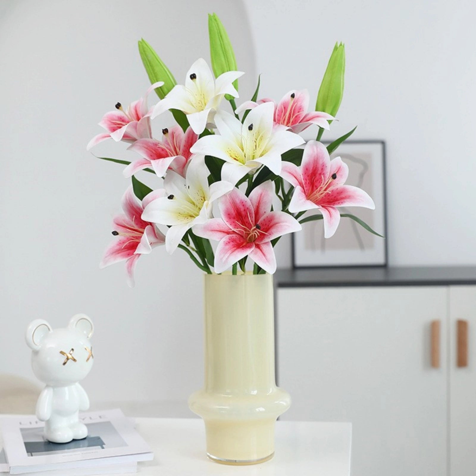 Artificial Lily Flowers 3D printed Faux Lilies 4PCS