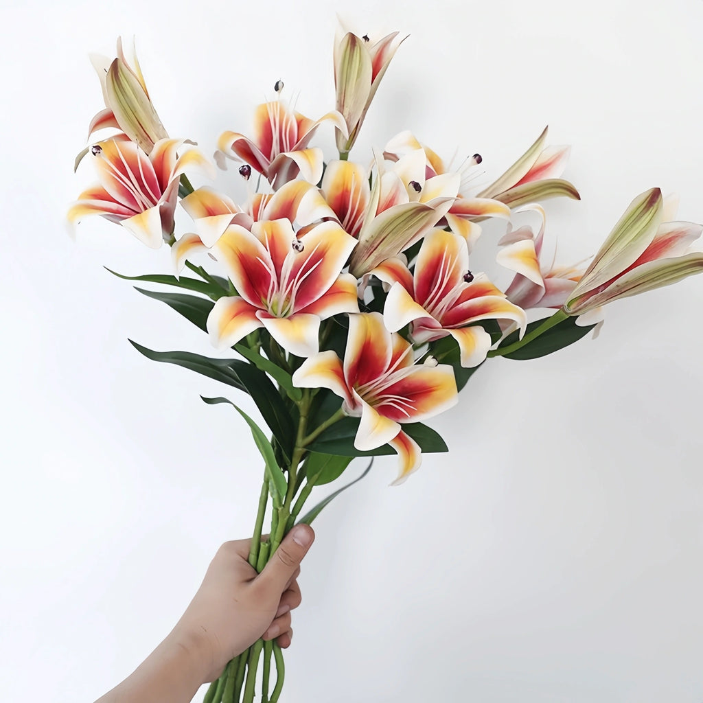 Artificial Lily Stems-Trio Bloom Flowers for Wedding & Home Decor 4pcs