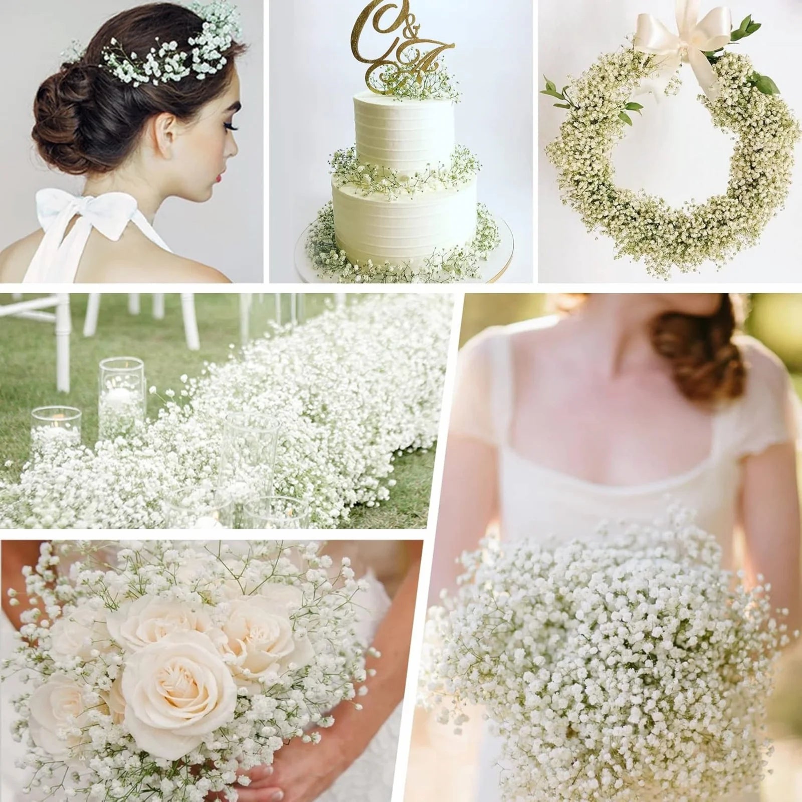 White Artificial Baby's Breath-Realistic Fake Flowers for Bouquets & Crafts 10PCS