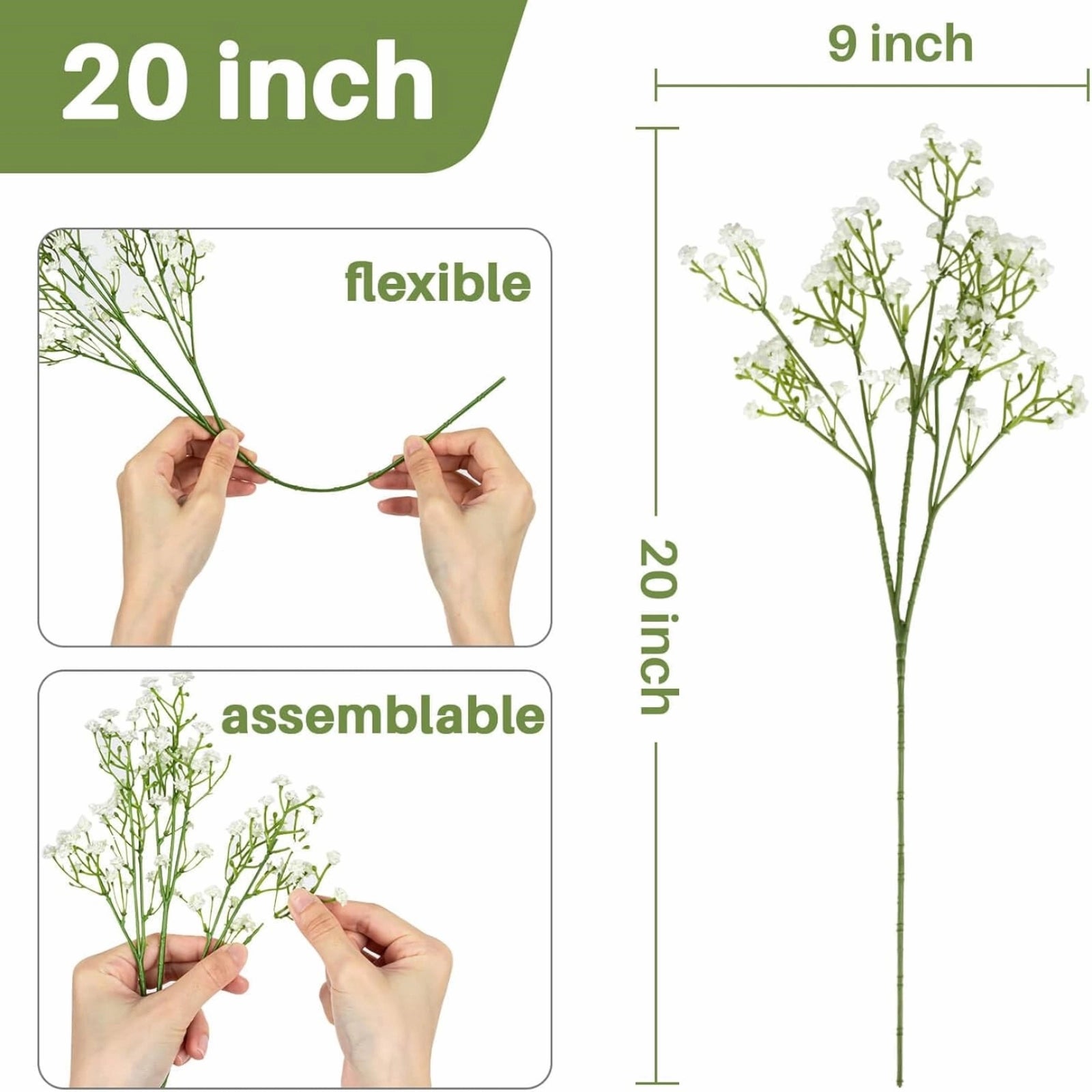 White Artificial Baby's Breath-Realistic Fake Flowers for Bouquets & Crafts 10PCS