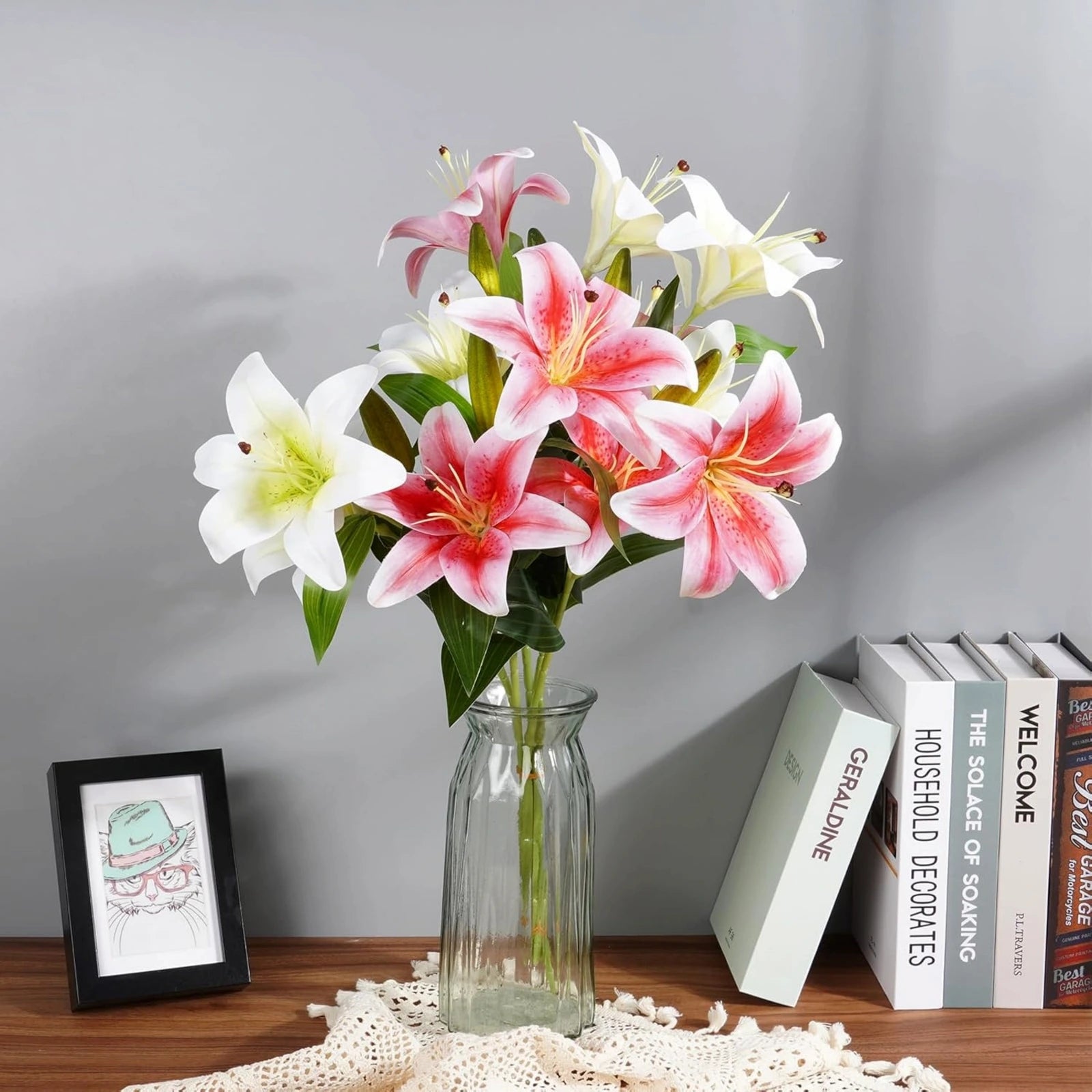 Artificial Lily Flowers 3D printed Faux Lilies 4PCS