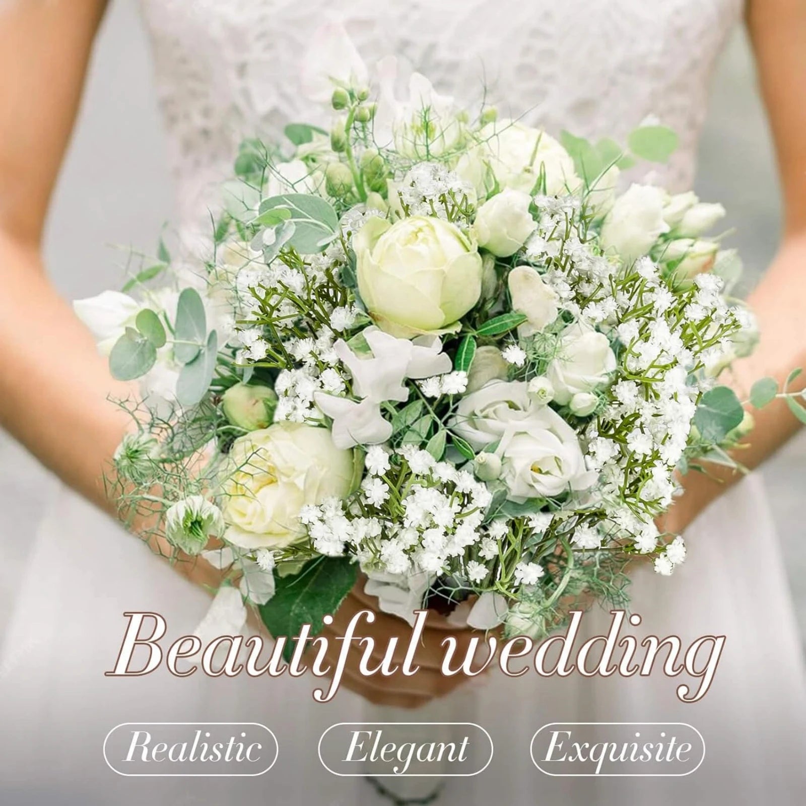 White Artificial Baby's Breath-Realistic Fake Flowers for Bouquets & Crafts 10PCS
