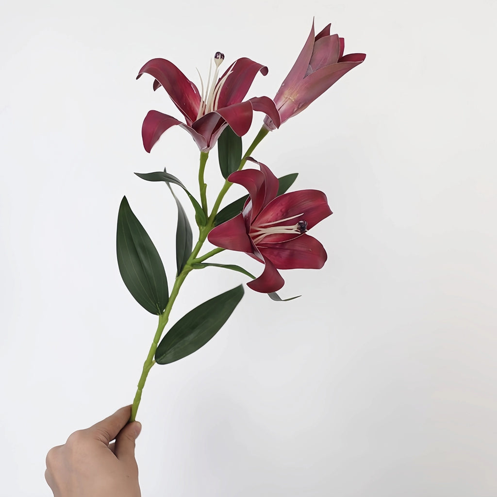 Artificial Lily Stems-Trio Bloom Flowers for Wedding & Home Decor 4pcs