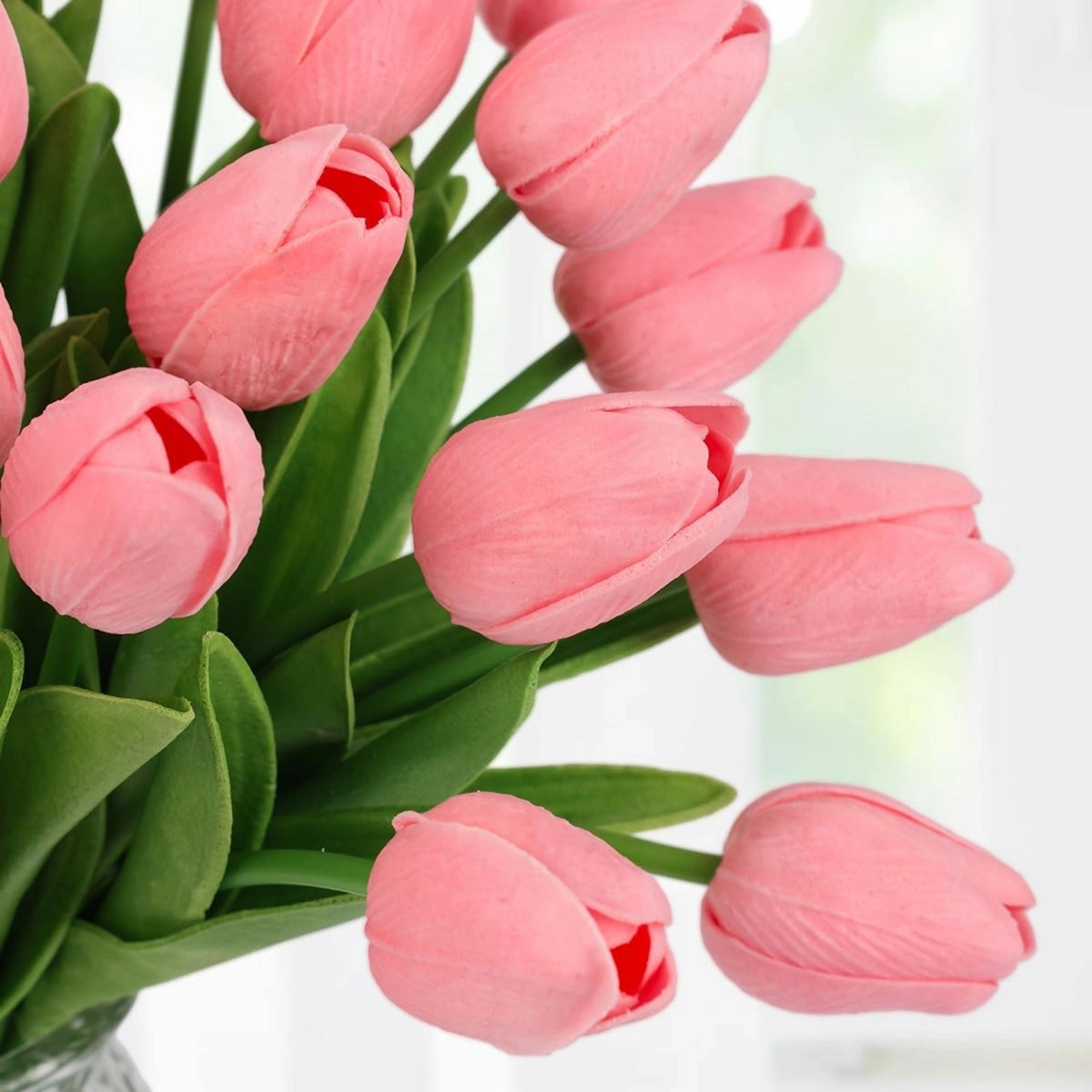 Realistic Pink Artificial Tulips PU Faux Flowers 20pcs