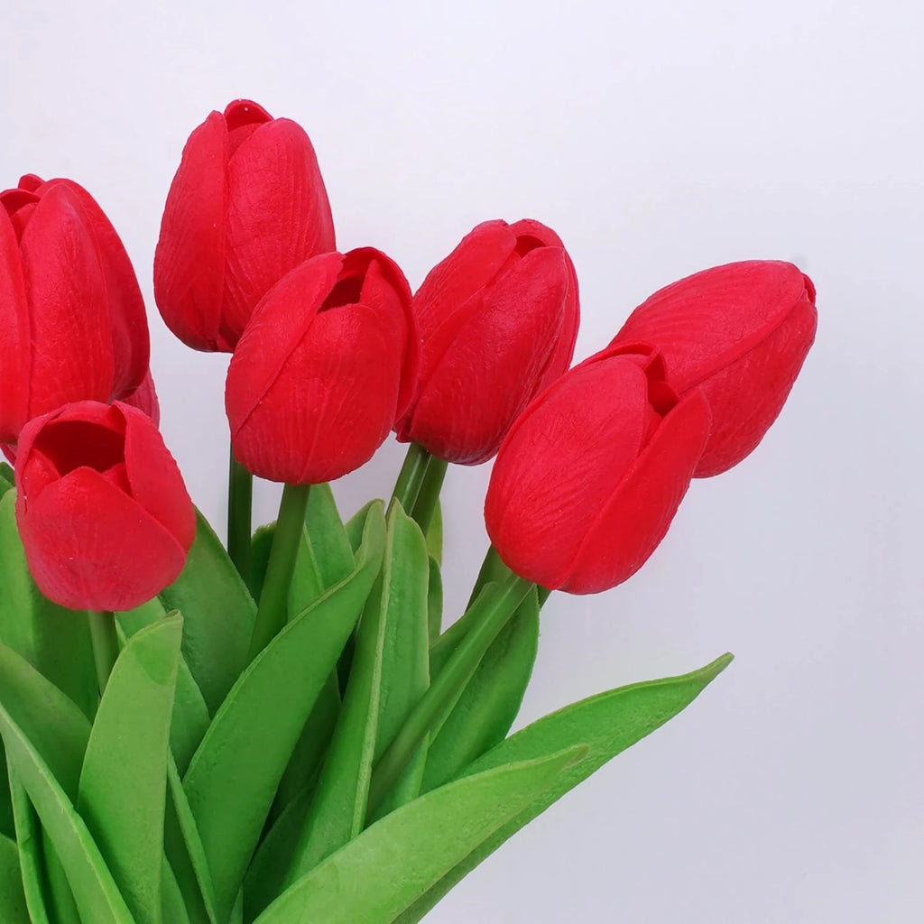 Realistic Red Artificial Tulips Bouquet Faux Flowers 20pcs