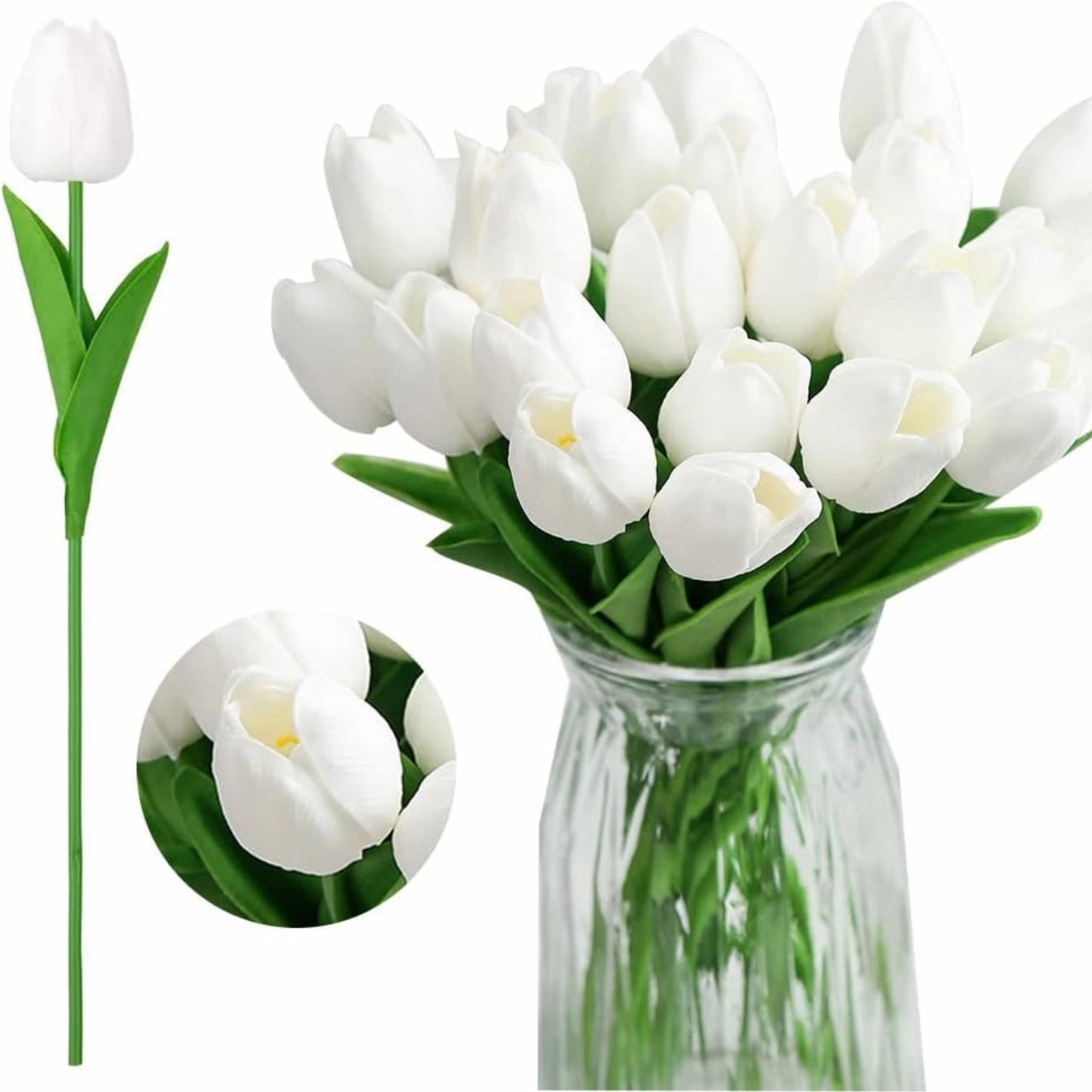 White Artificial Tulips Faux Flowers 20pcs