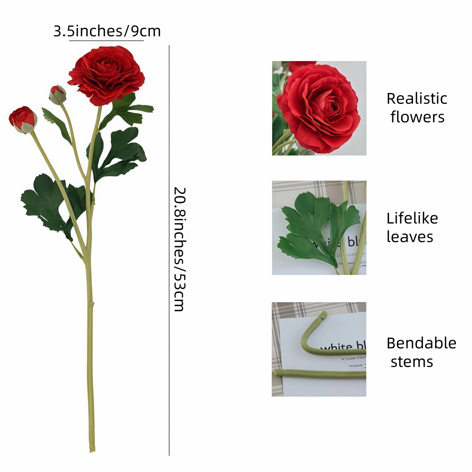 Artificial Ranunculus Bouquet-Realistic Faux Flowers 4PCS
