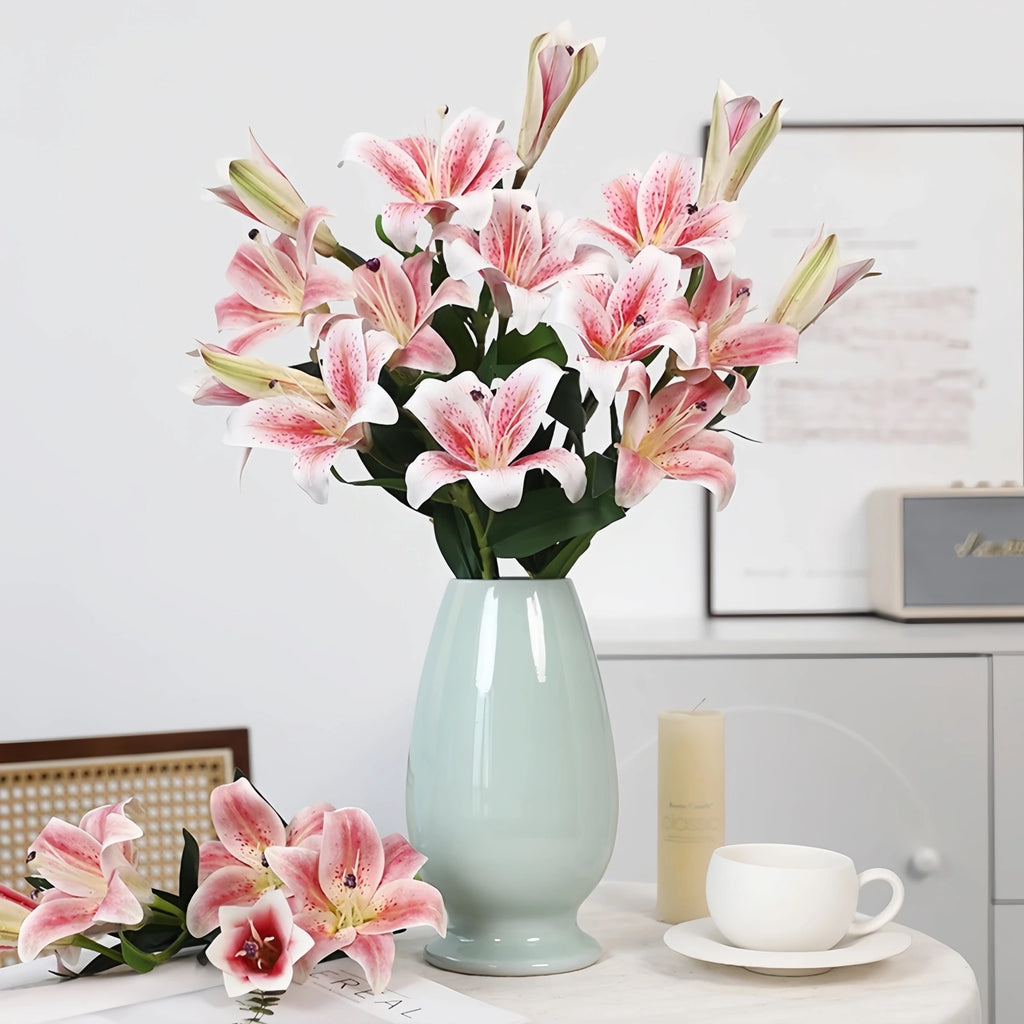 Artificial Lily Stems-Trio Bloom Flowers for Wedding & Home Decor 4pcs
