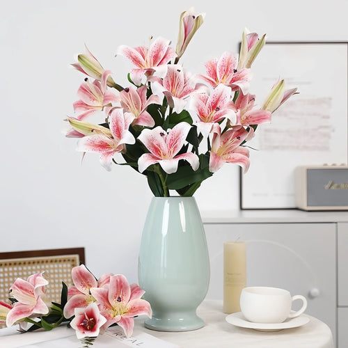 Artificial Lily Stems-Trio Bloom Flowers for Wedding & Home Decor 4pcs