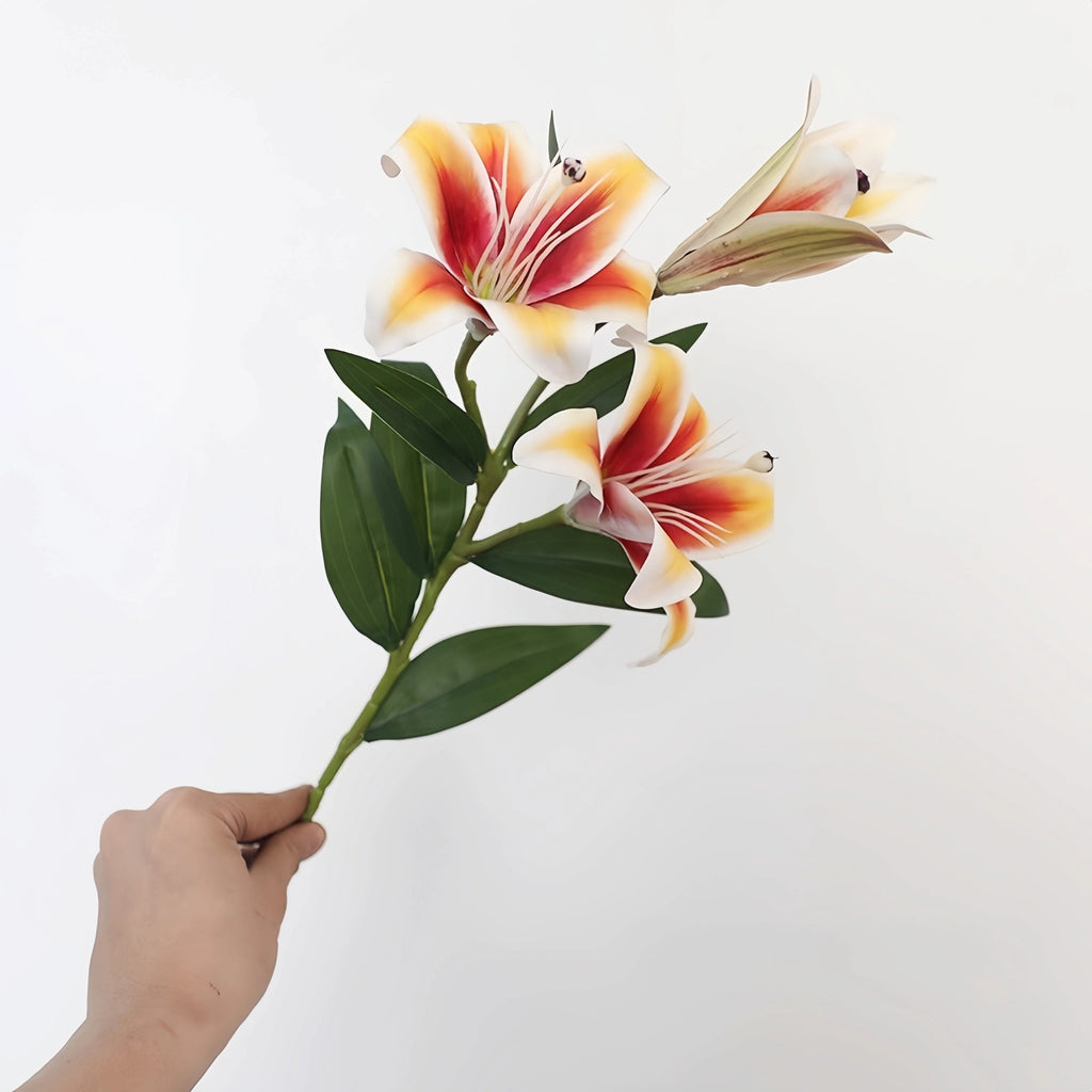 Artificial Lily Stems-Trio Bloom Flowers for Wedding & Home Decor 4pcs