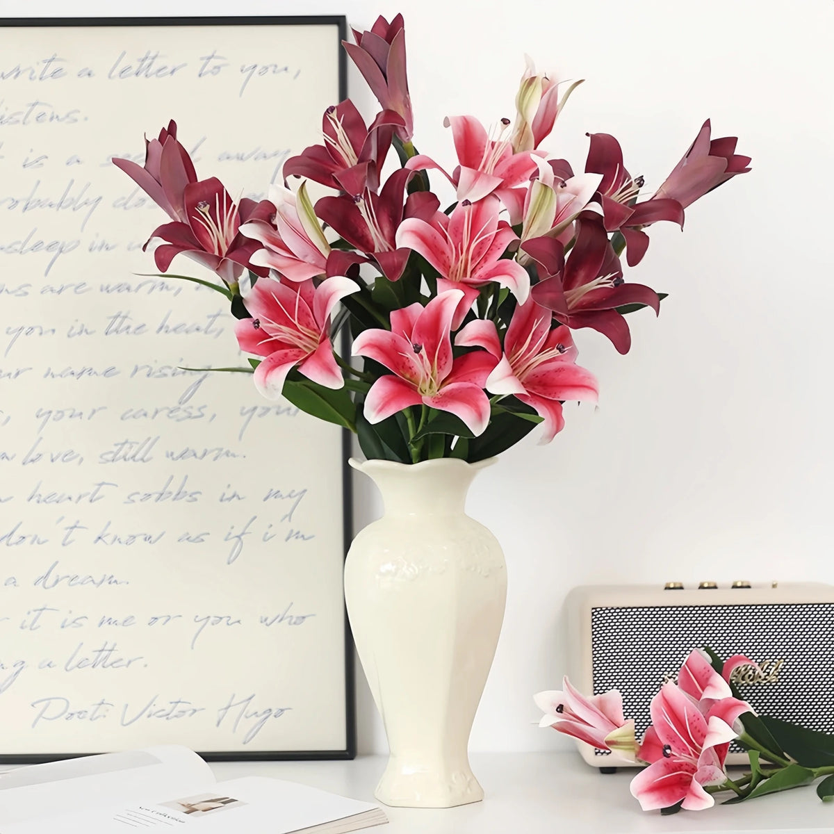 Artificial Lily Stems-Trio Bloom Flowers for Wedding & Home Decor 4pcs