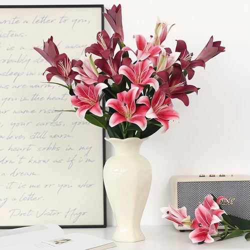 Artificial Lily Stems-Trio Bloom Flowers for Wedding & Home Decor 4pcs