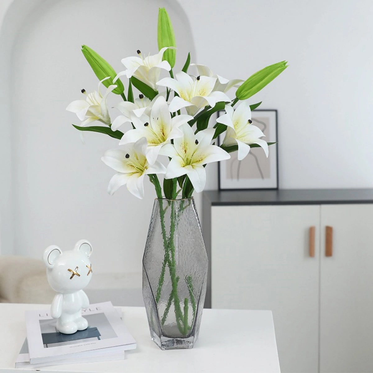 Artificial Lily Flowers 3D printed Faux Lilies 4PCS