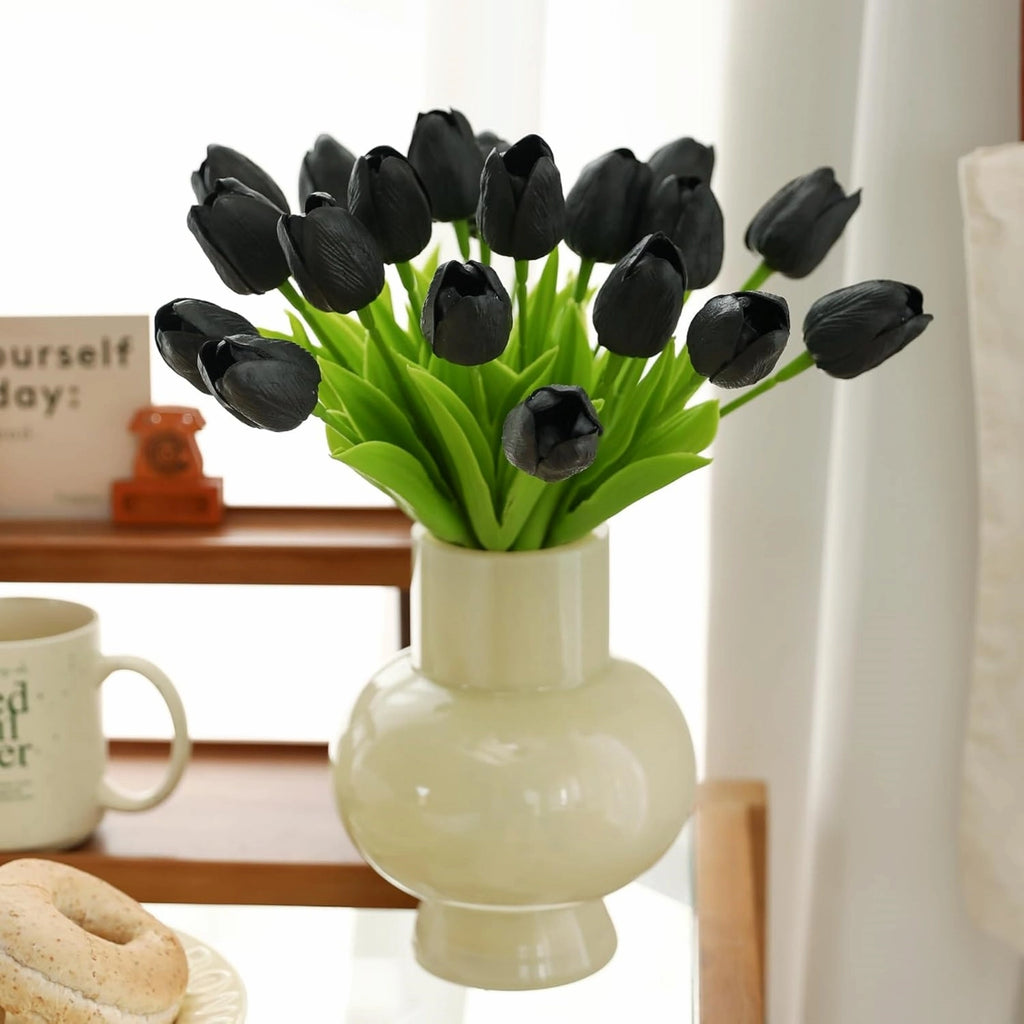 Realistic Black Artificial Tulips Flowers 20pcs