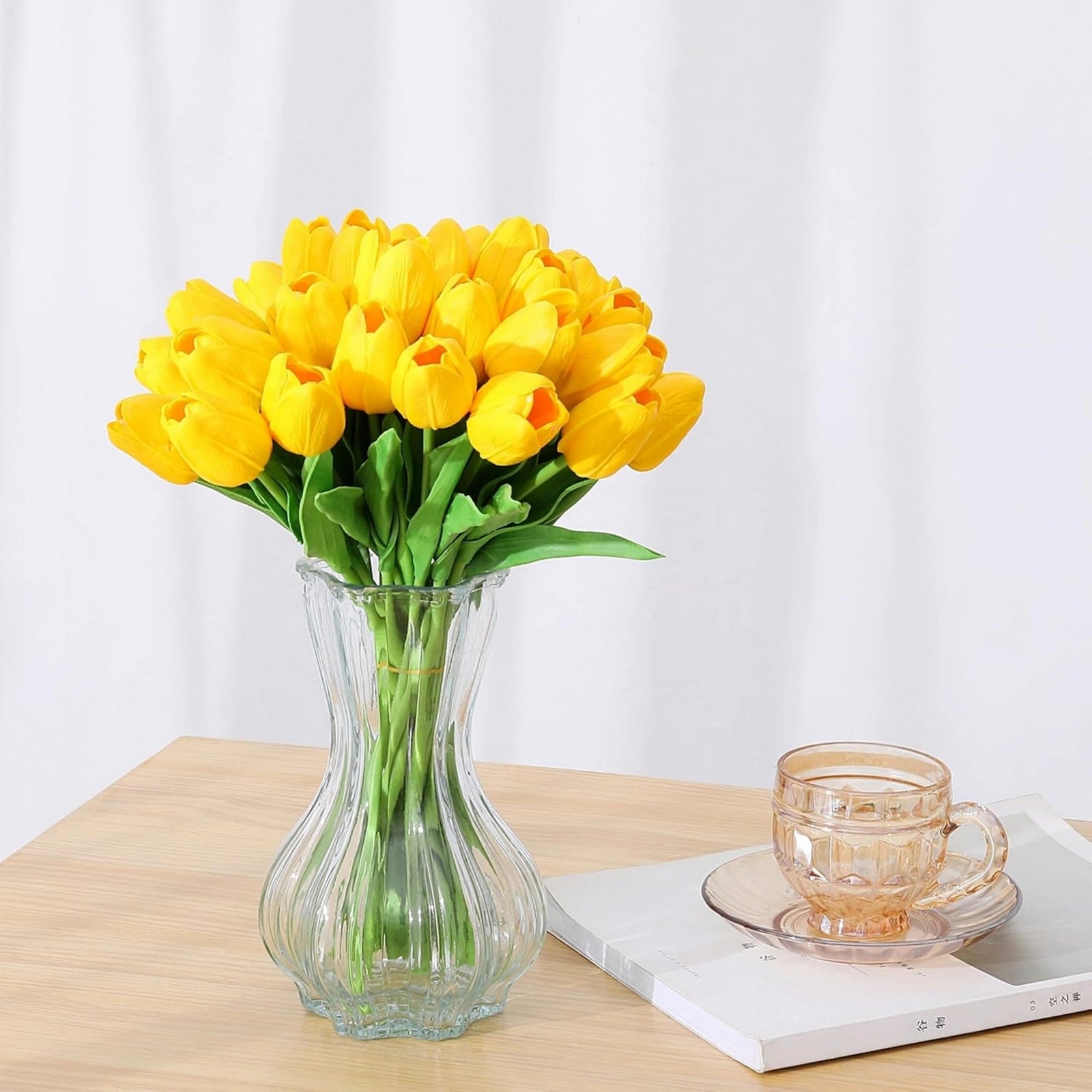 Yellow Artificial Tulips Faux Flowers 20pcs