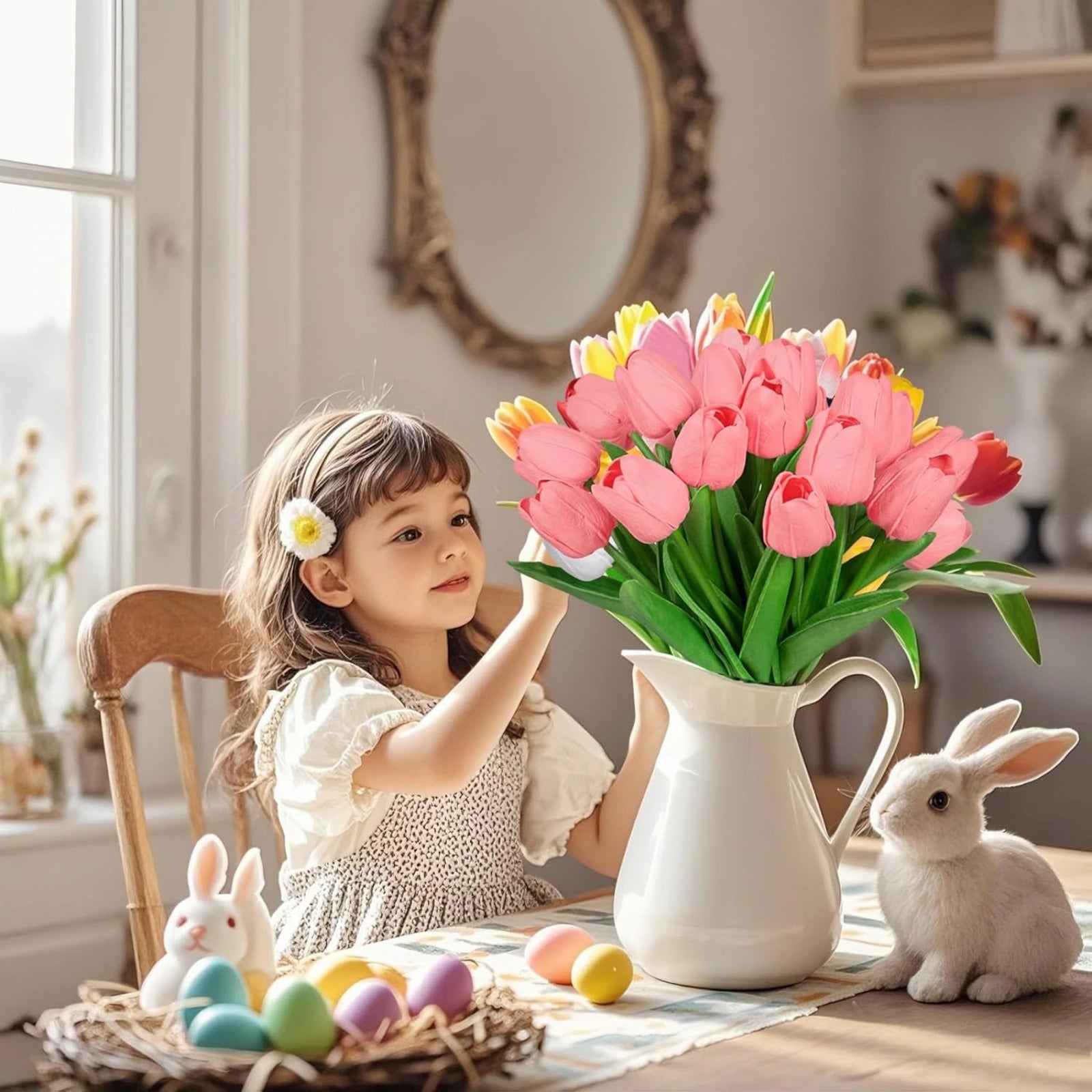 Realistic Pink Artificial Tulips PU Faux Flowers 20pcs