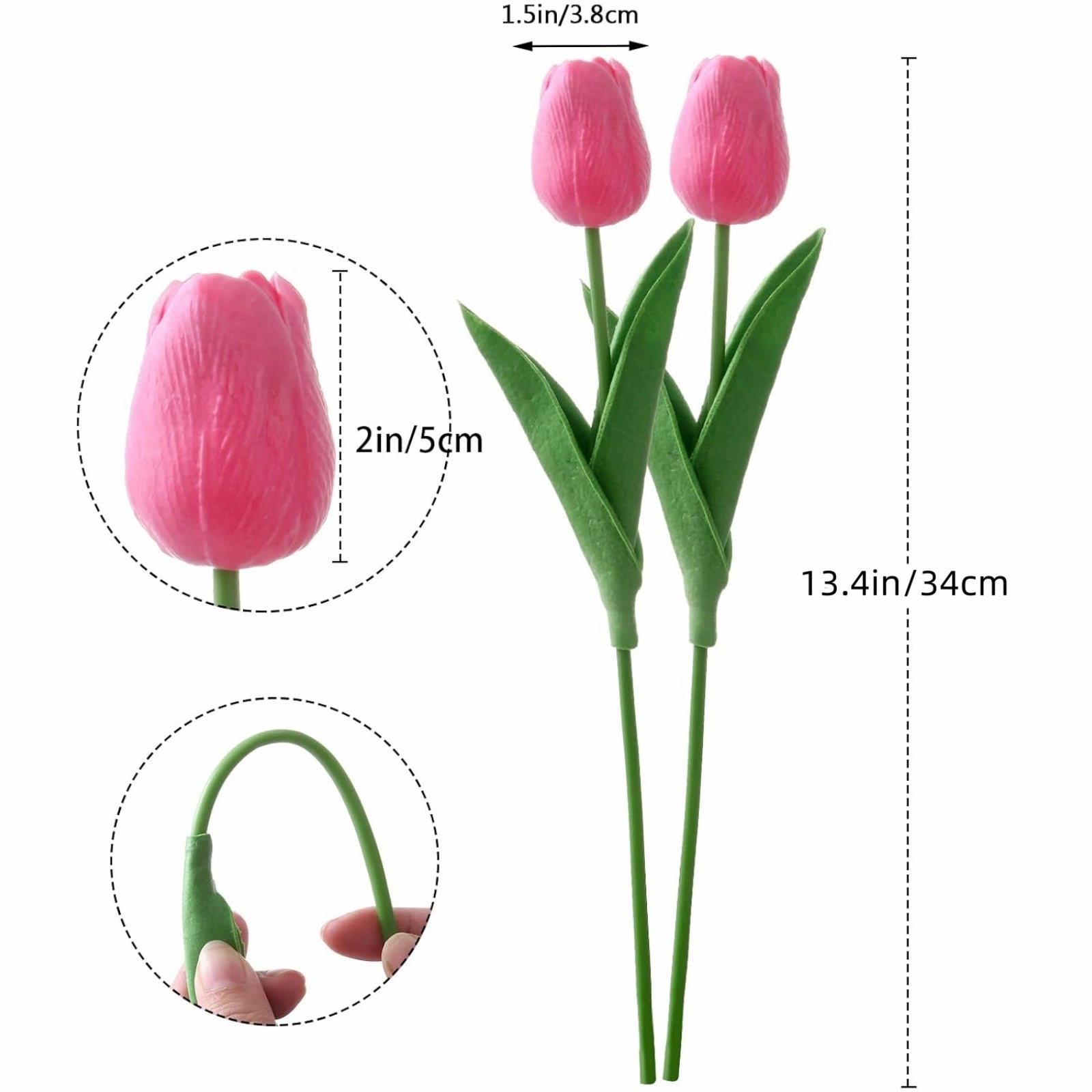 Realistic Pink Artificial Tulips PU Faux Flowers 20pcs