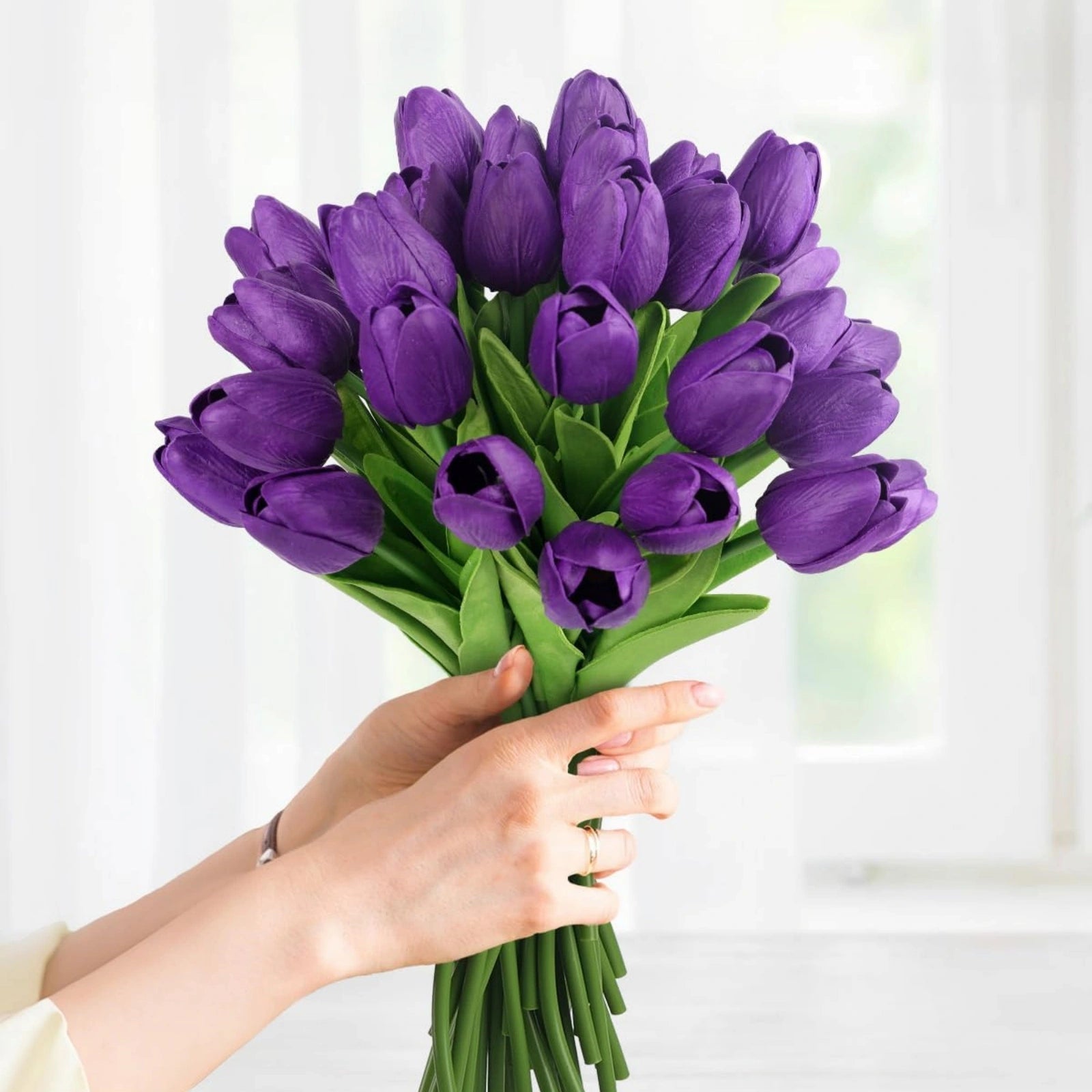 Realistic Purple Artificial Tulips PU Faux Flowers 20pcs