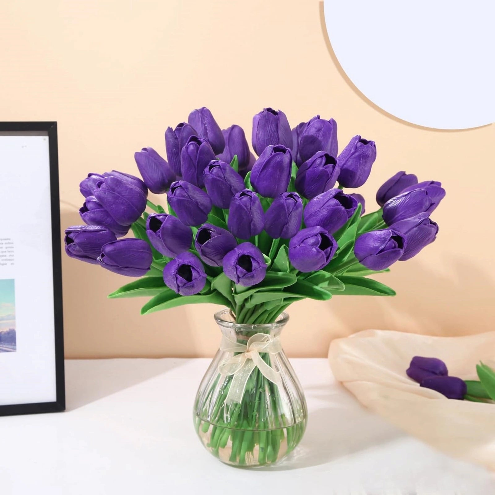 Realistic Purple Artificial Tulips PU Faux Flowers 20pcs