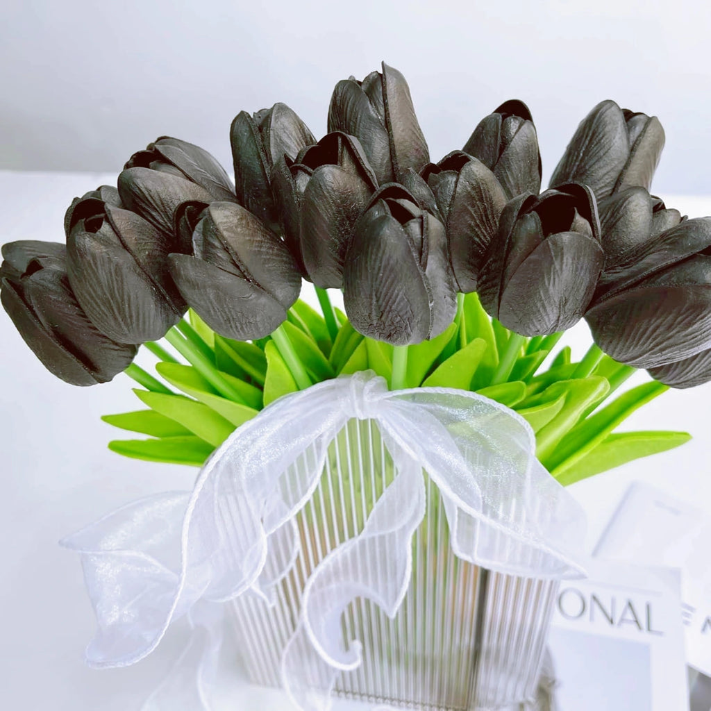 Realistic Black Artificial Tulips Flowers 20pcs