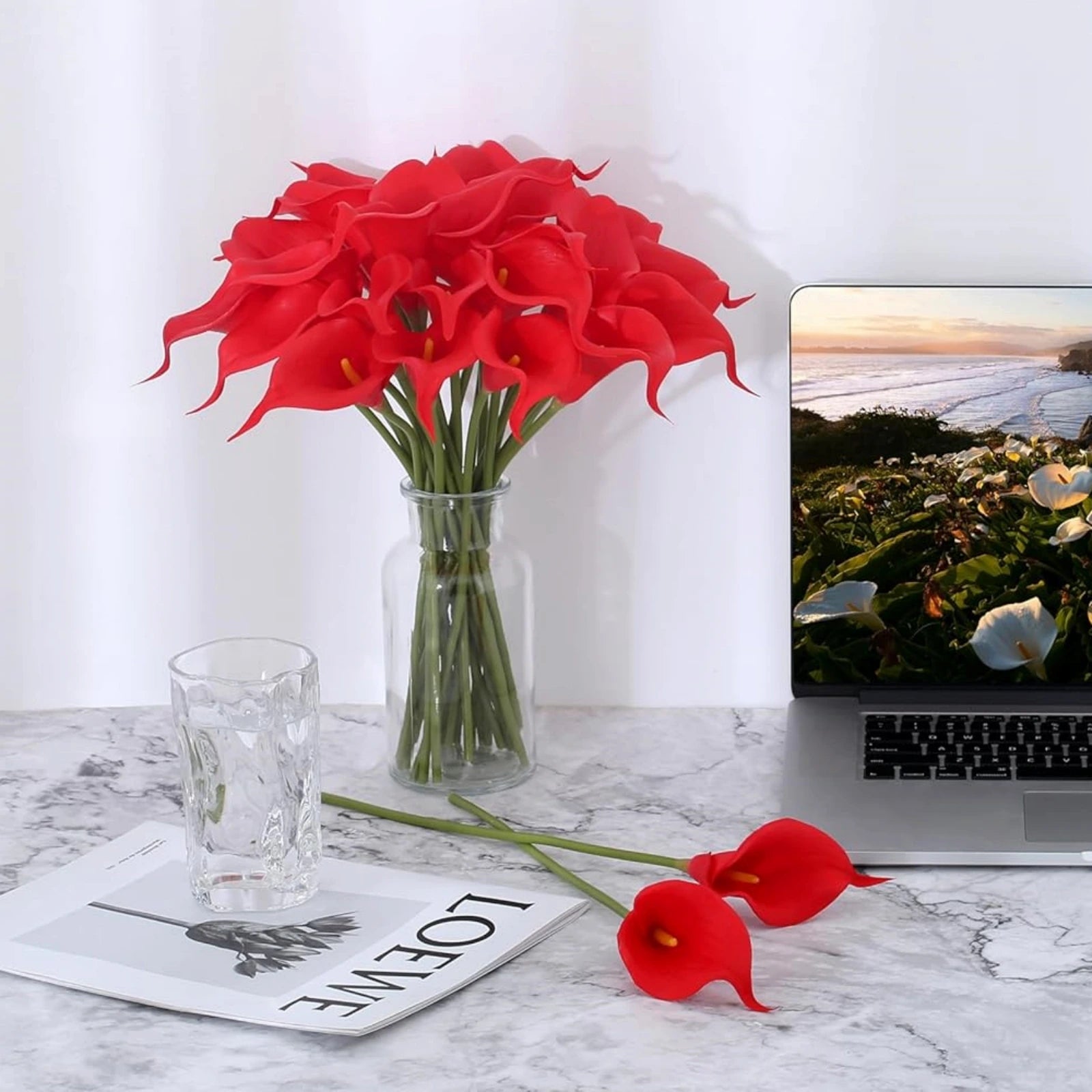 Red Calla Lilies Artificial Flowers 20pcs