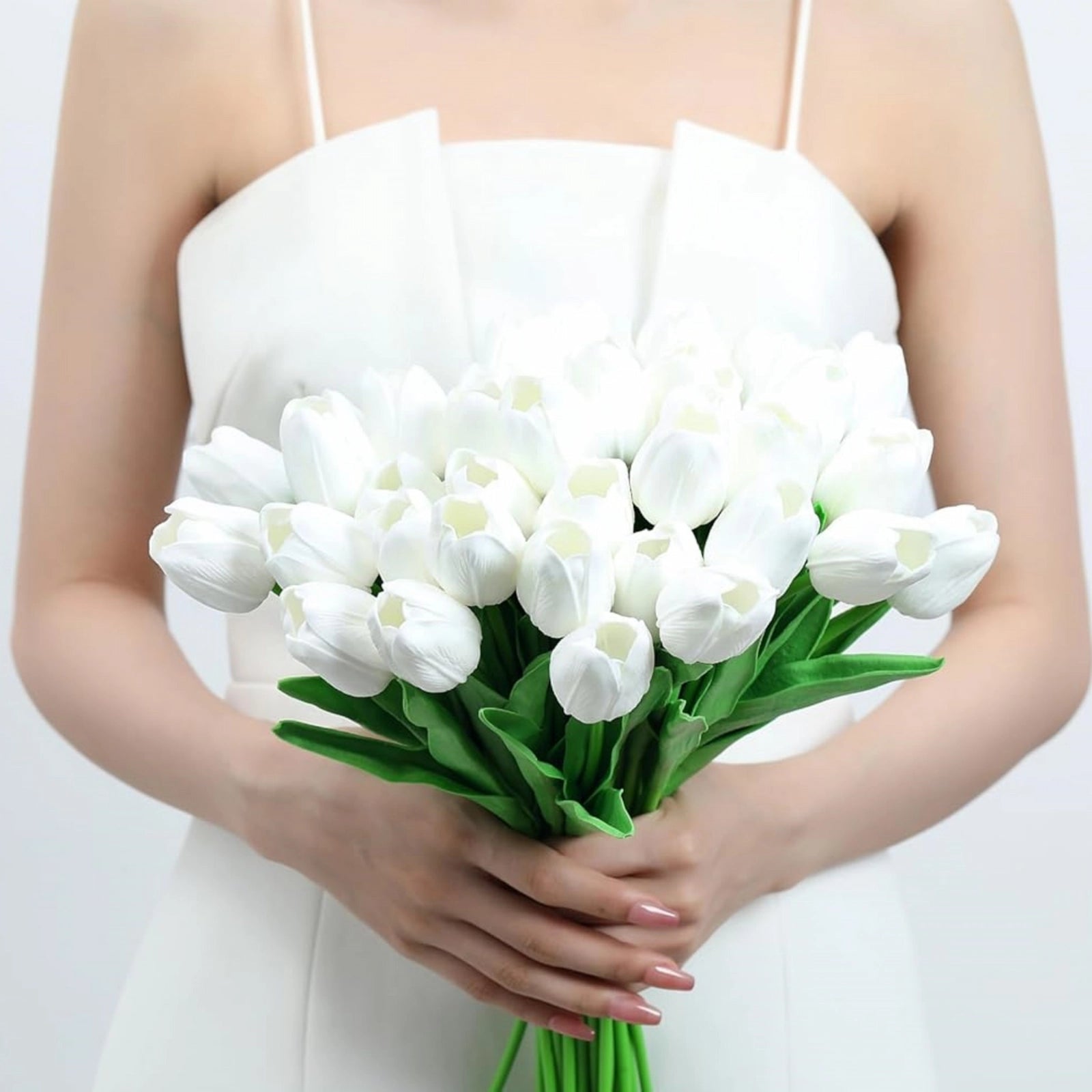 White Artificial Tulips Faux Flowers 20pcs