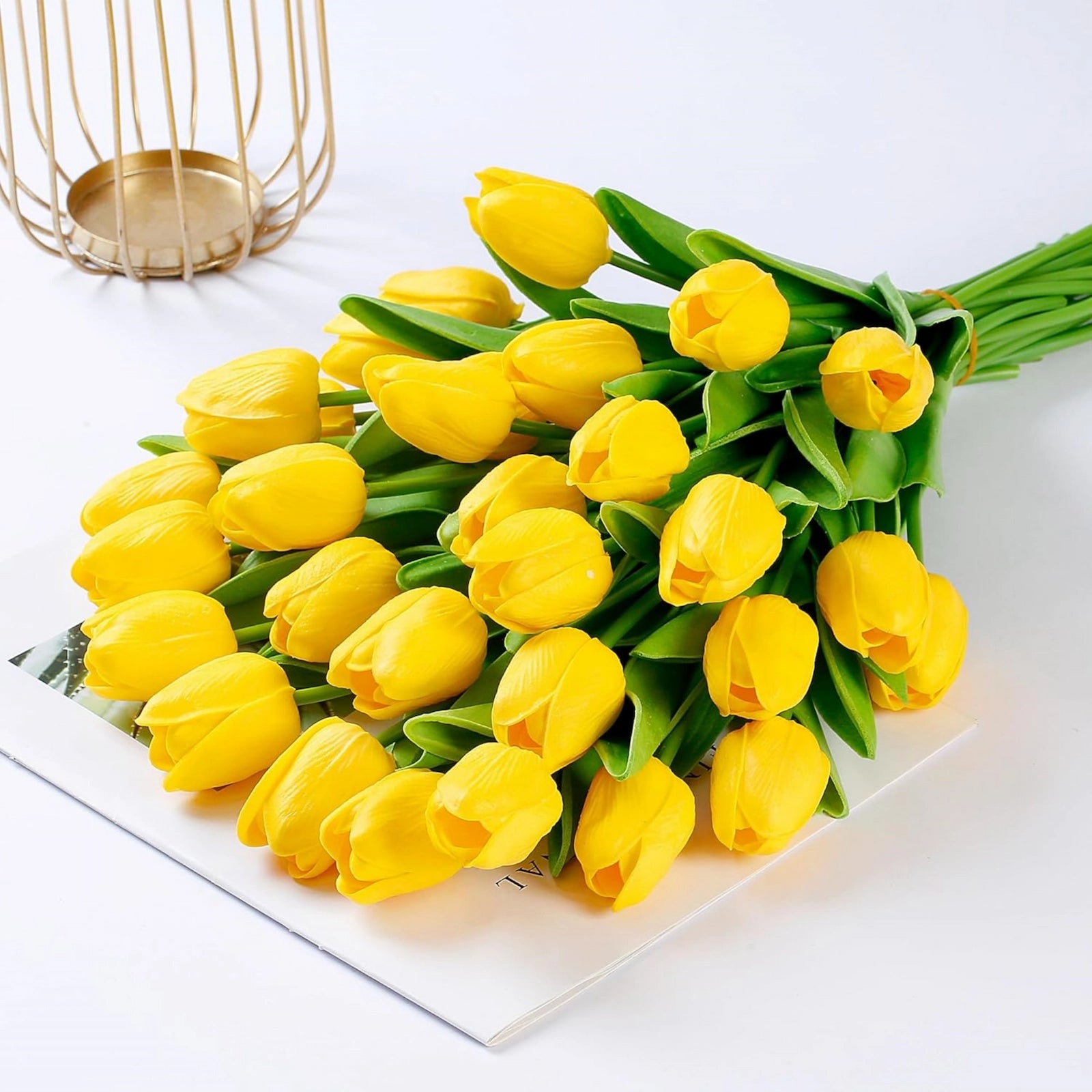 Yellow Artificial Tulips Faux Flowers 20pcs