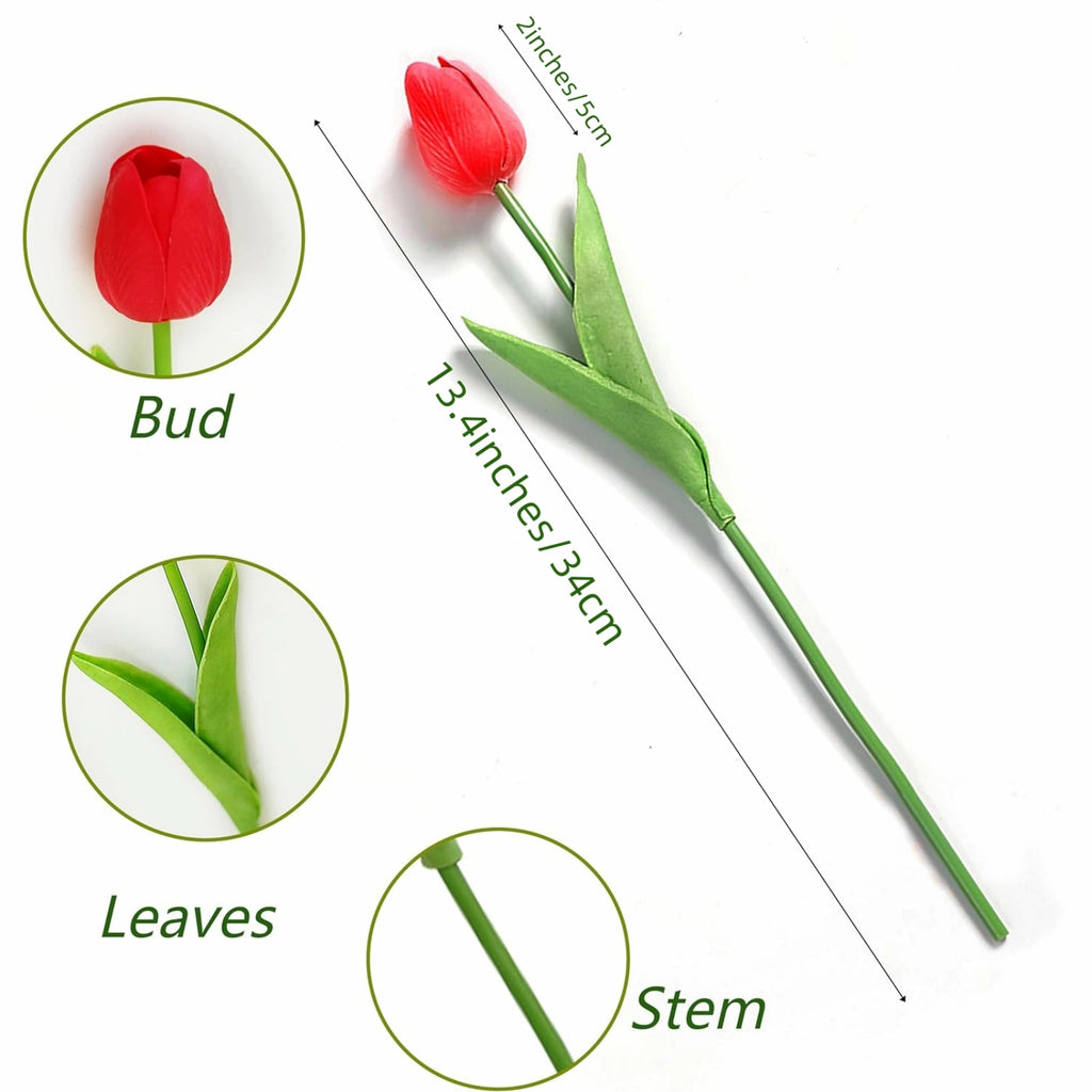 Realistic Red Artificial Tulips Bouquet Faux Flowers 20pcs
