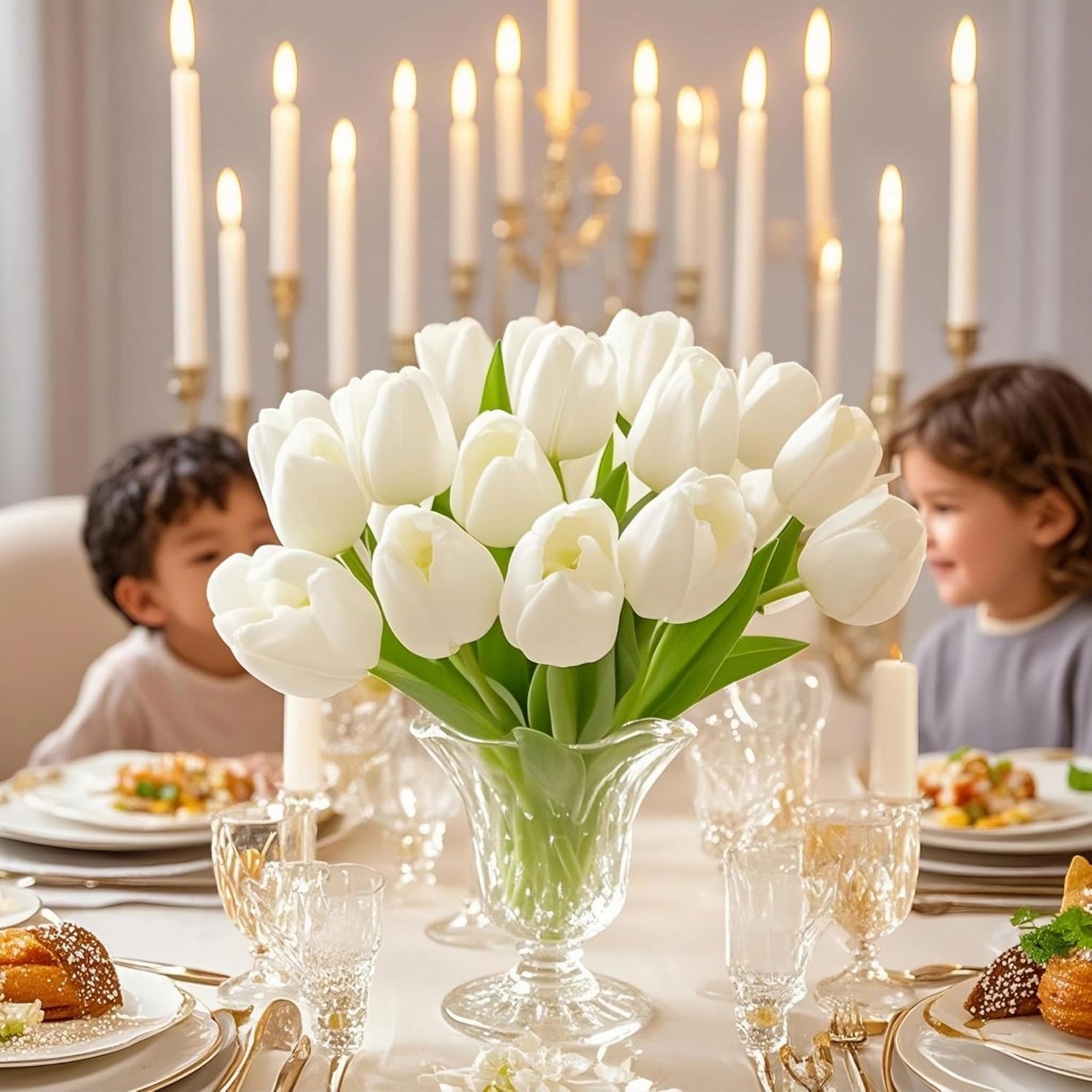 White Artificial Tulips Faux Flowers 20pcs