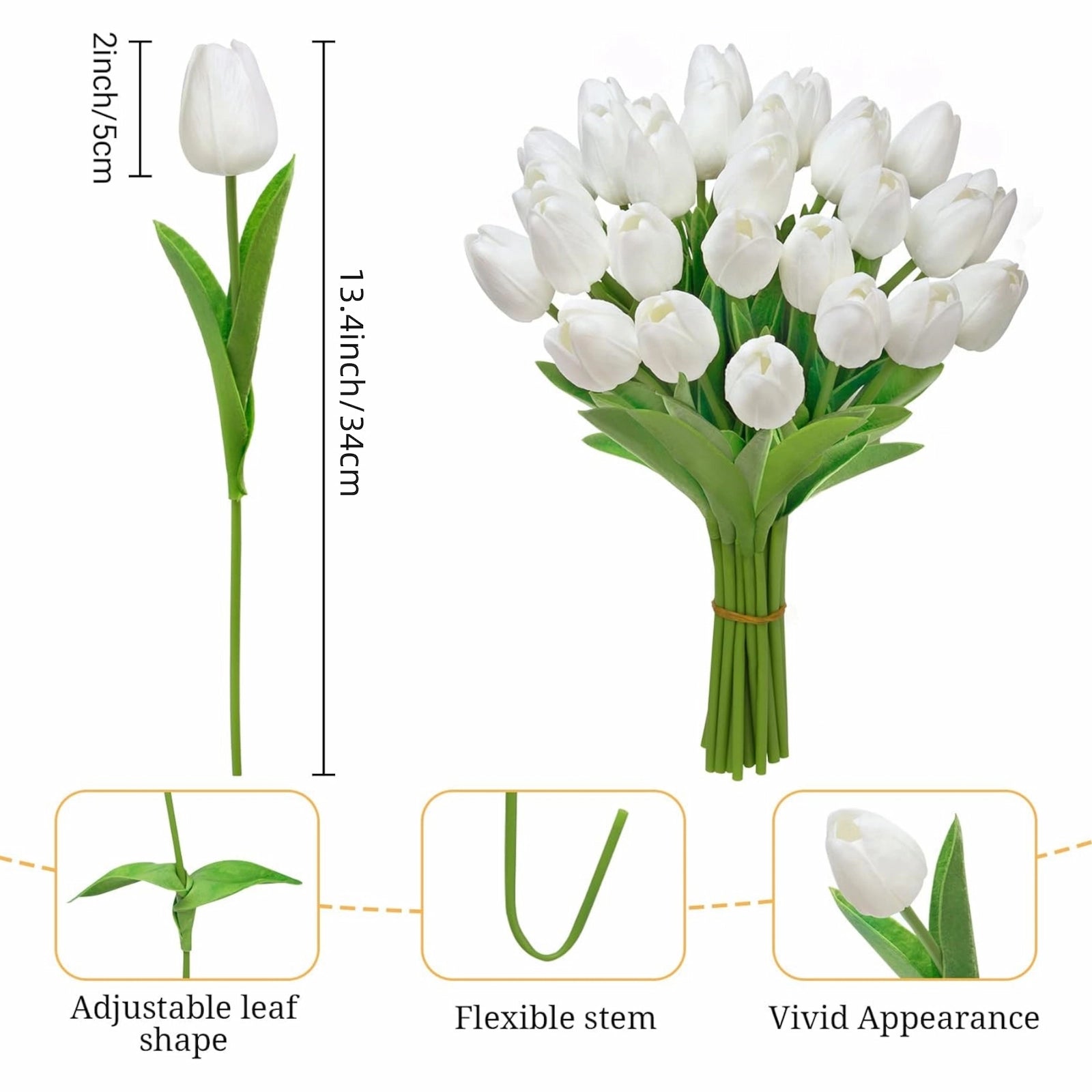 White Artificial Tulips Faux Flowers 20pcs