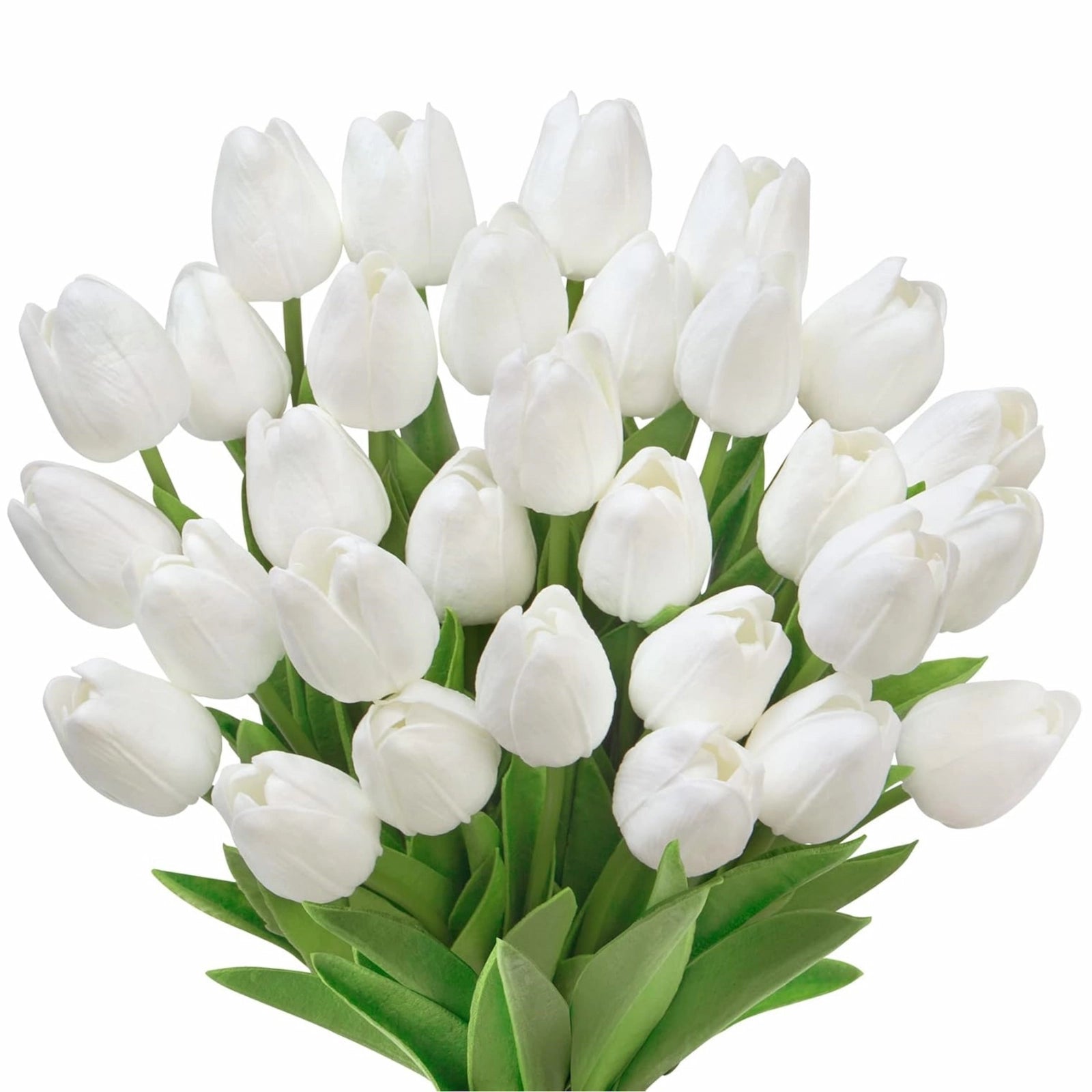White Artificial Tulips Faux Flowers 20pcs
