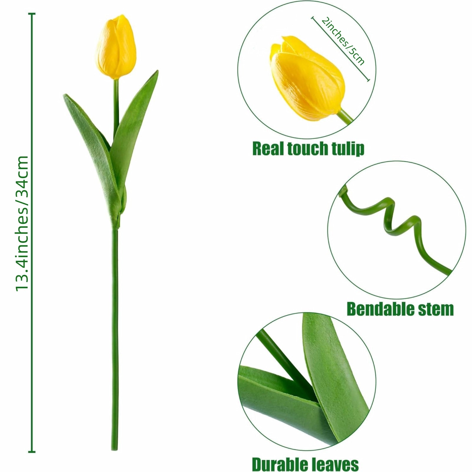 Yellow Artificial Tulips Faux Flowers 20pcs