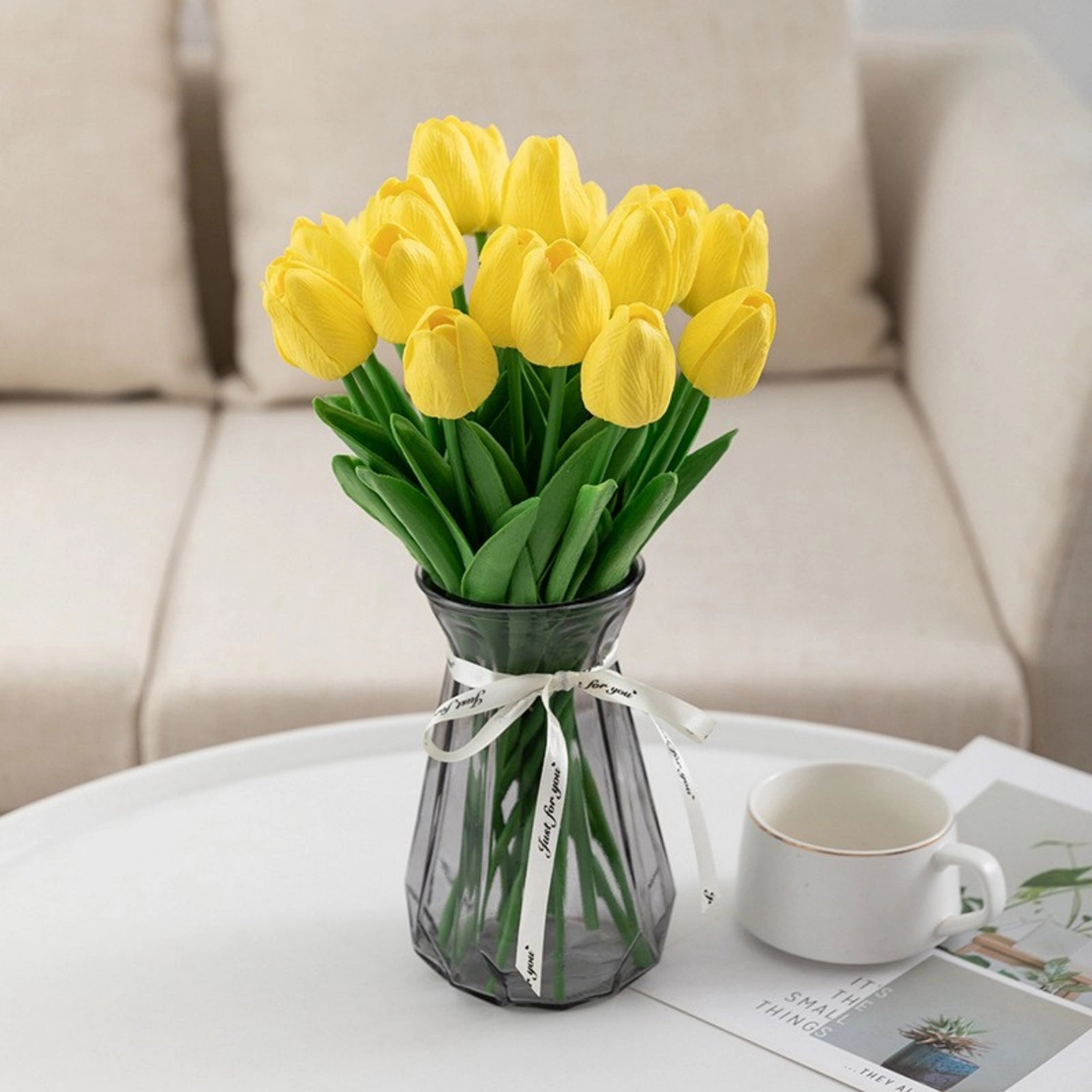 Yellow Artificial Tulips Faux Flowers 20pcs
